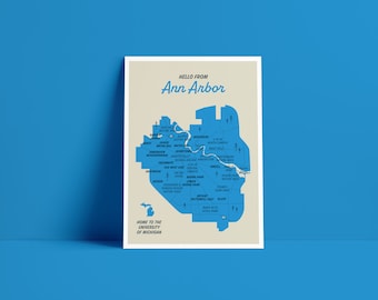 Ann Arbor Michigan Map Print, Minimalist City Art (5x7)