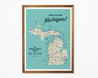 Michigan Map Illustrated Art Print | 9x12