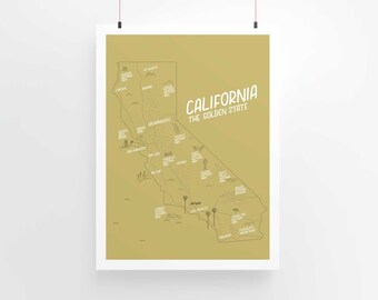 California Map Illustrated Art Print | 9x12