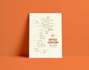 Bryce Canyon National Park Map Postcard, Utah Art Print (5x7)
