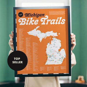Michigan Bike Trails Map Poster, Minimalist Print (16x20)