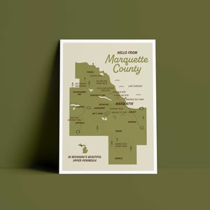 Marquette County Michigan Postcard Map, 5x7 Print, Minimalist Map Art, Michigan Wall Art, Adventurer Gifts, Housewarming Gift