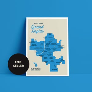 Grand Rapids Michigan Postcard Map, 5x7 Print, Minimalist Map Art, Michigan Wall Art, City Map Art, Adventurer Gifts, Housewarming Gift