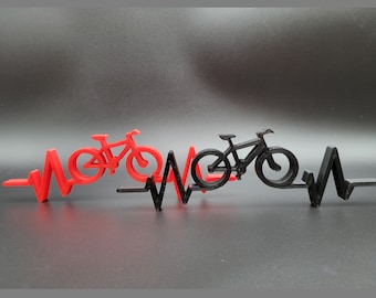 For Mountain Biking Addicts | EKG Heart Beat Bike Lover | 2d Statue Decor Desk Art | Table, Shelf, Picture Frame Topper | Gift For Mt. Biker