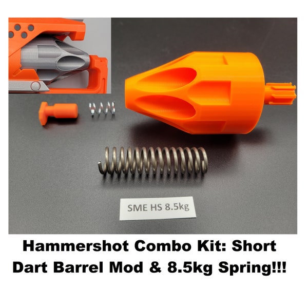 For Nerf Hammershot Blaster Gun Barrel Mod Short Dart Combo Kit Half Length 7 Round Cylinder Kit & 8.5kg Upgrade Spring Hammer Shot Mod Toy