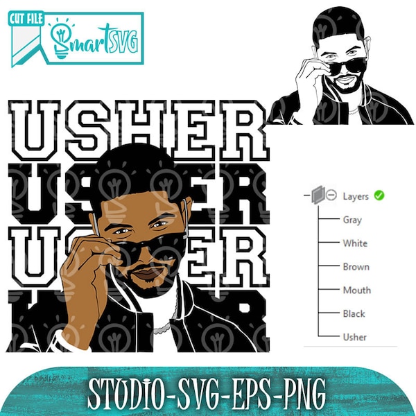 Usher Svg Cut File, usher glasses svg, usher silhouette svg, Usher Rapper SVG