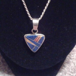 Native Q Song inlaid  sterling pendant necklace