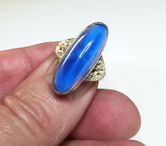 Vintage Sterling Blue Glass Ring Size 6 1/4 - image 3