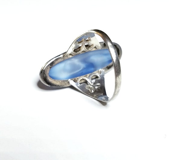 Vintage Sterling Blue Glass Ring Size 6 1/4 - image 7