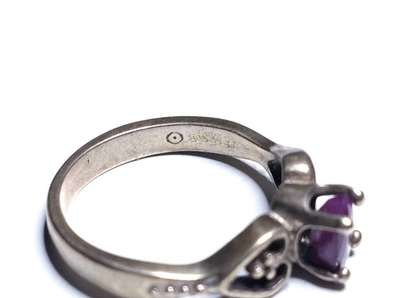 Vintage Sterling Ruby Solitaire Heart Ring Size 8… - image 8