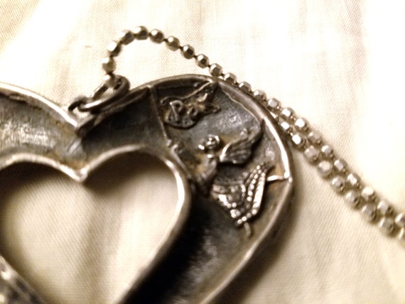 Heavy Sterling Silver Antique Heart Pendant Neckl… - image 2
