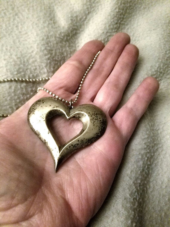 Heavy Sterling Silver Antique Heart Pendant Neckl… - image 5