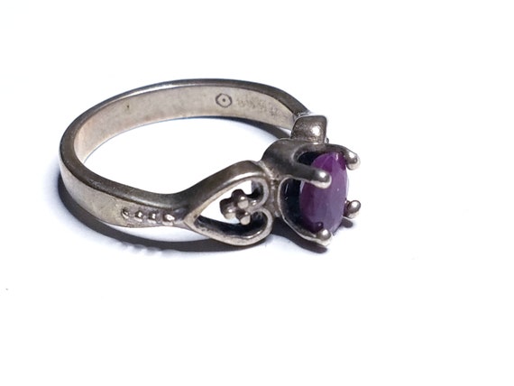 Vintage Sterling Ruby Solitaire Heart Ring Size 8… - image 4