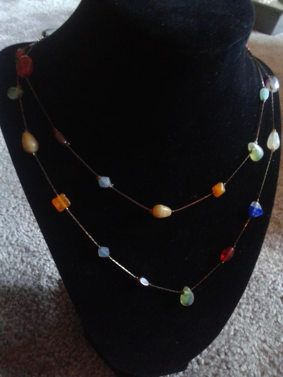 Long Colorful Agate Gem Stone Necklace