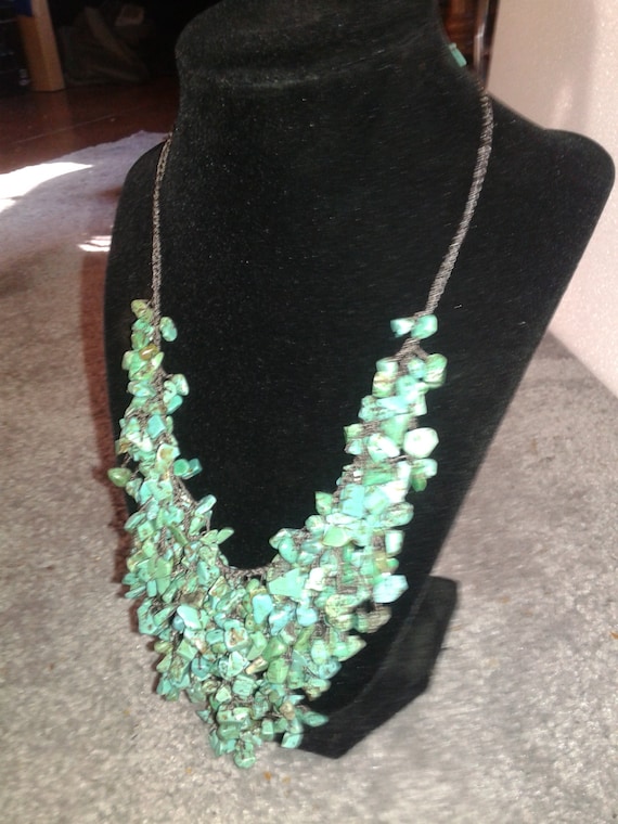 Turquoise bib statement necklace - image 1