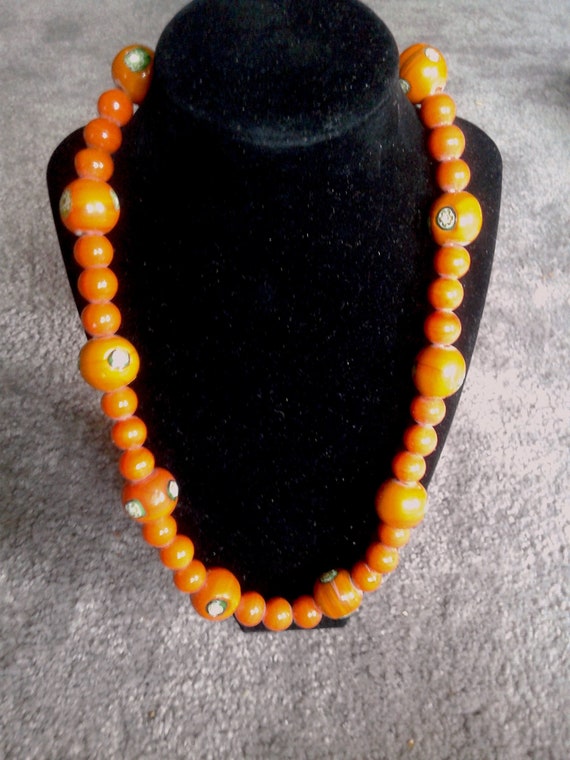 Orange Enamel Beaded Necklace