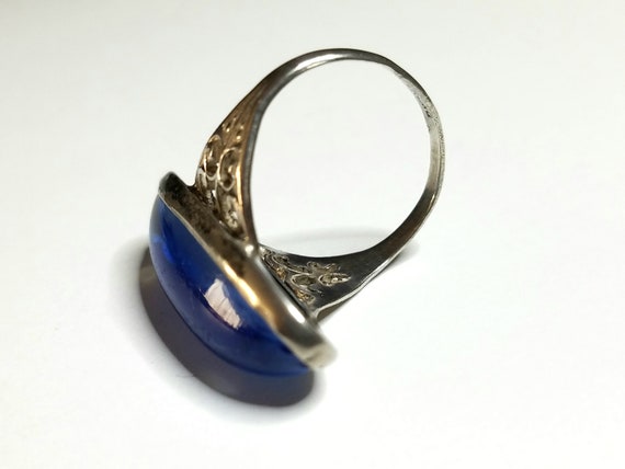 Vintage Sterling Blue Glass Ring Size 6 1/4 - image 9