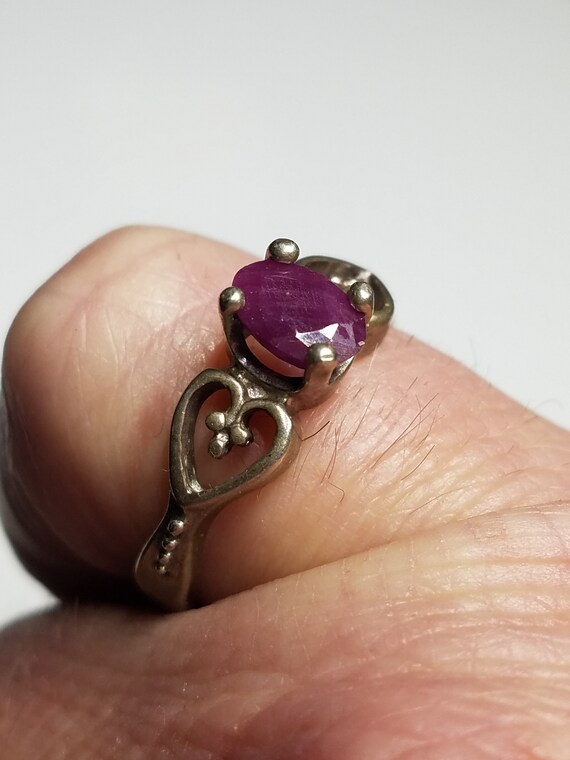 Vintage Sterling Ruby Solitaire Heart Ring Size 8… - image 2