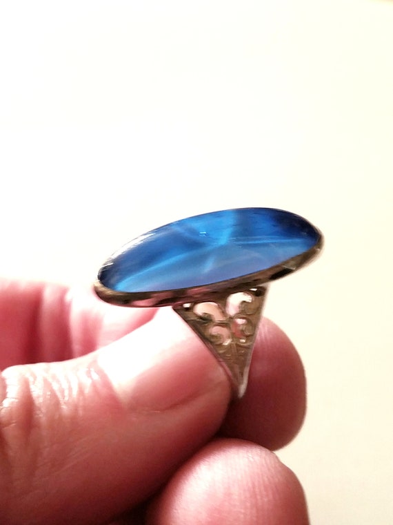 Vintage Sterling Blue Glass Ring Size 6 1/4 - image 4