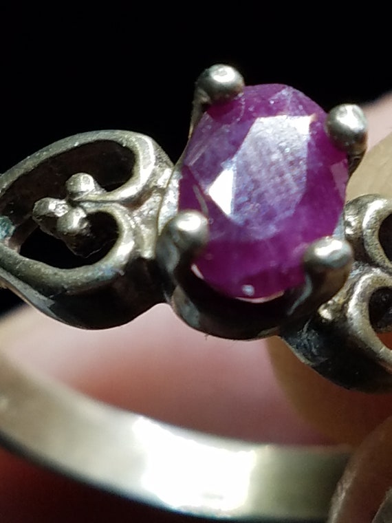 Vintage Sterling Ruby Solitaire Heart Ring Size 8… - image 6