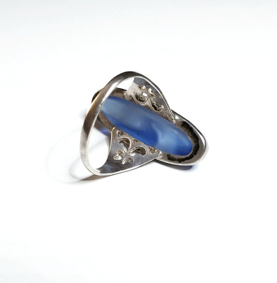 Vintage Sterling Blue Glass Ring Size 6 1/4 - image 6