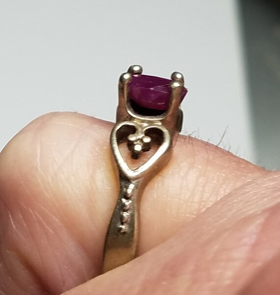 Vintage Sterling Ruby Solitaire Heart Ring Size 8… - image 9