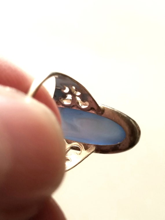 Vintage Sterling Blue Glass Ring Size 6 1/4 - image 5