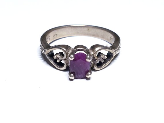 Vintage Sterling Ruby Solitaire Heart Ring Size 8… - image 5