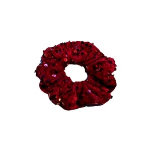Soybean Scrunchies, “red sequin” velvet scrunchie, sequin scrunchie, valentine’s scrunchie