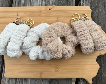 Soybean Scrunchies, “cozy” ivory or tan, soft scrunchie, soft keychain, cozy scrunchie, cozy keychain, fall Scrunchies, fall keychains