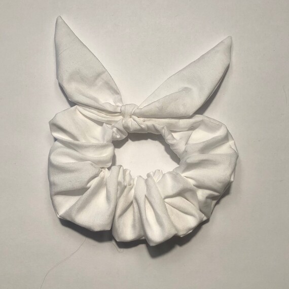 White Handmade Bunny Scrunchie White Bunny Ears Bow Scrunchie: Ribbed Easter Hair Tie - Etsy main image 4