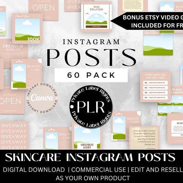 Social Media Templates | Plr Instagram Posts | SKINCARE TEMPLATE | Instagram Feed | Plr Instagram Planner | Plr Canva Template