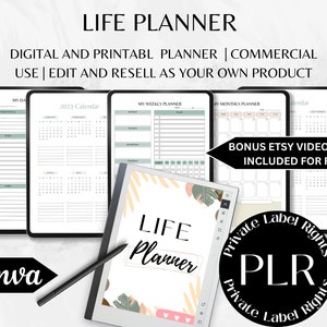 Life Planner | Plr Canva Template | Canva Commercial Use Editable Planner | Plr Planner To Resell | Instant Download | Self Care