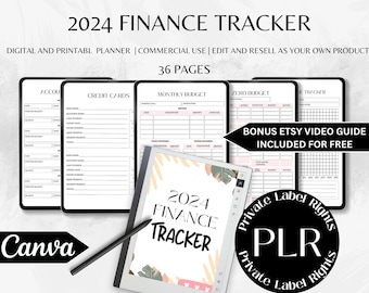 財務トラッカー | デジタル予算プランナー | PLR プランナー | 予算トラッカー | 貯蓄トラッカー | 財務プランナー | 再販権 | 2024 年度予算