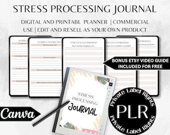 STRESS JOURNAL, Wellness Planner, Mental Health, Canva Template, Coach Template, Therapy Journal | Anxiety Journal Printable | Resell rights