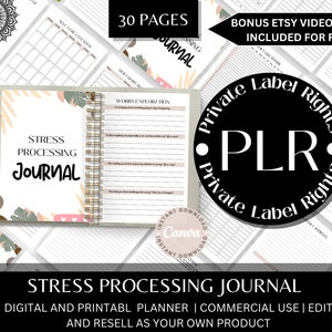 STRESS JOURNAL, Wellness Planner, Mental Health, Canva Template, Coach Template, Therapy Journal | Anxiety Journal Printable | Resell rights