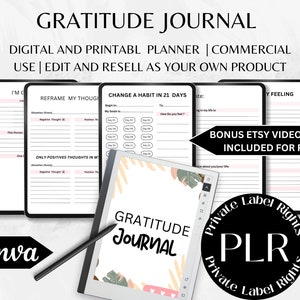 Plr Gratitude Journal | Plr Templates | Gratitude Journal Printable | Plr Printables | Commercial Use | Editable Journal | Resell Rights