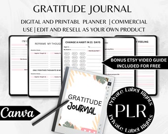 Plr Gratitude Journal | Plr Templates | Gratitude Journal Printable | Plr Printables | Commercial Use | Editable Journal | Resell Rights
