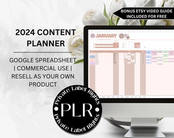 Planejador de conteúdo revendável do Planilhas Google com planilha de mídia social, PLR, organizador de postagem no Instagram, Facebook, planilha do Pinterest