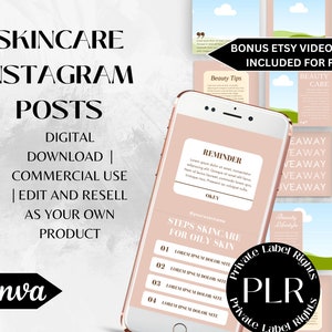 Social Media Templates | Plr Instagram Posts | SKINCARE TEMPLATE | Instagram Feed | Plr Instagram Planner | Plr Canva Template