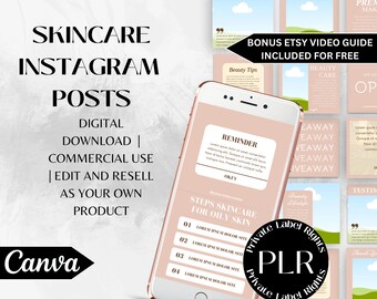 Social Media Templates | Plr Instagram Posts | SKINCARE TEMPLATE | Instagram Feed | Plr Instagram Planner | Plr Canva Template