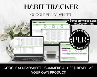 Habit Tracker-Tabelle für Google Sheets, täglicher Gewohnheitsplaner, wöchentliche Gewohnheiten, Zielplaner-Dashboard, WEITERVERKAUFSRECHTE. PLR-Vorlage