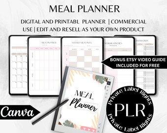 Plr Meal Planner | Commercial Use | Resell Digital Products | Canva Template | Plr Templates | Commerical Use Planner Template