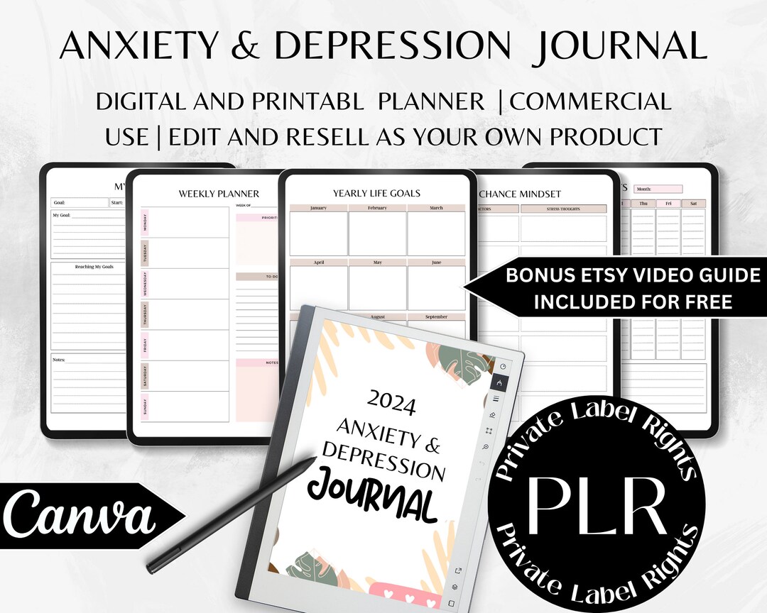 Plr Templates | Self Care Planner | Canva Template | 2024 Anxiety ...