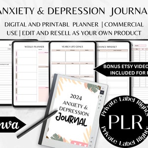 Plr Templates | Self Care Planner | Canva Template | 2024 Anxiety Journal | Mental Health Journal Printable | Wellness Journal