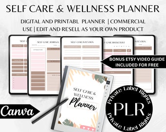 Self Care Planner | Plr Digital Wellness Planner | Commercial Use Planner | Canva Template | Journal Prompts | Adhd Planner.