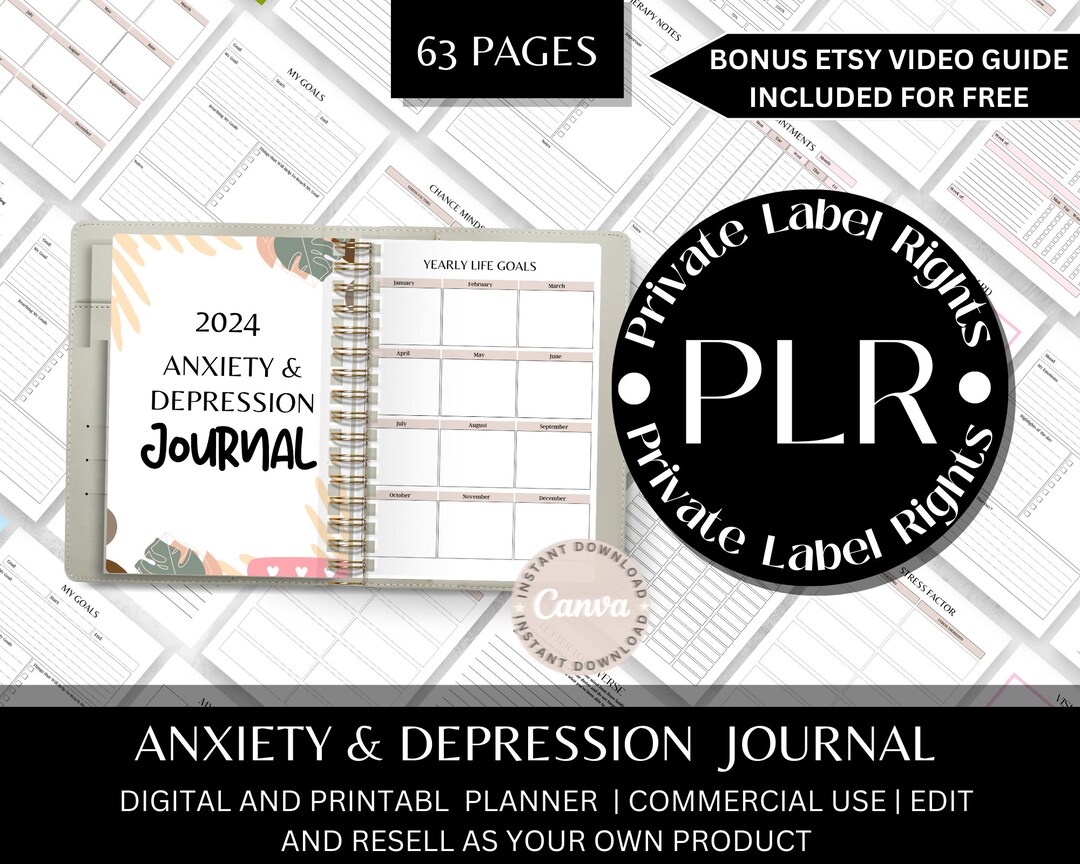 Plr Templates | Self Care Planner | Canva Template | 2024 Anxiety ...