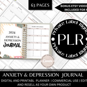 Plr Templates | Self Care Planner | Canva Template | 2024 Anxiety Journal | Mental Health Journal Printable | Wellness Journal