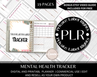 Rastreador de salud mental / Planificador médico / derechos de reventa / Plantilla PLR Canva / Rastreador médico / Hojas de trabajo de ansiedad