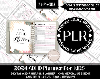 Adhd Canva Plr Template | Adhd Planner. | Commercial Use | Academic Planner | Adhd Planner | Plr Template Bundle | Student Planner